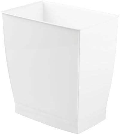 iDesign,Plastic Spa Rectangular Trash, Waste Basket Garbage Can for Bathroom, Bedroom, Home Office, Dorm, College, 2.5 Gallon, White