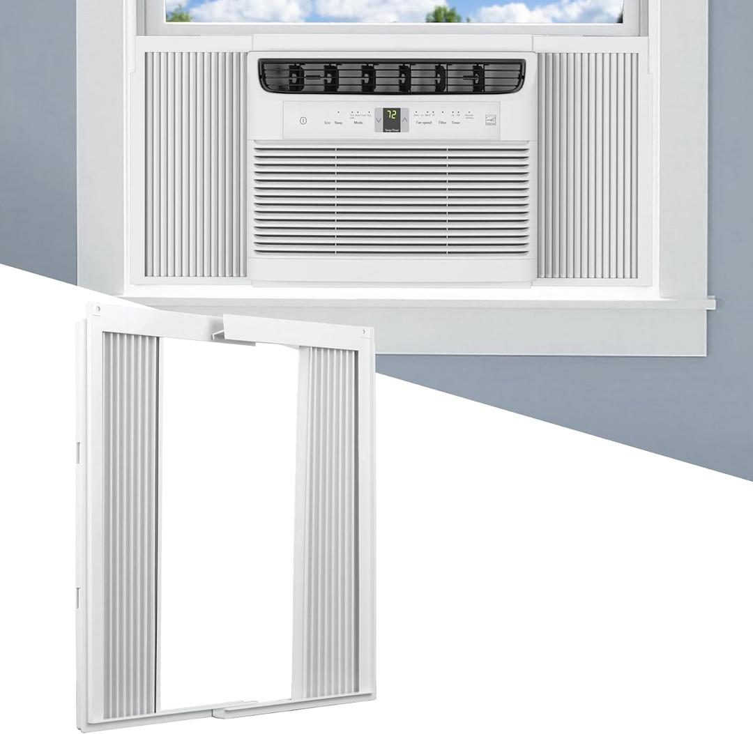Window AC Side Panel with Frame Set,Air Conditioner Accordion Filler Curtain Replacement for Window AC Units,Fits Most 15,000 BTU Units,White,2 Pack