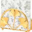 2 Pack Napkin Holder for Table, Gold Ginkgo Leaf Flat Iron Napkin Holder with Weighted Arm, Cocktail Paper Holder for Kitchen Dining Room Decor 7.09" L X 7.09" W X 2.76" H