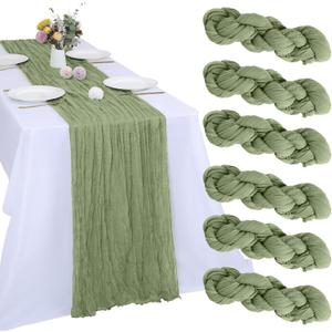 6 Pack Sage Green Cheesecloth Table Runner 10FT Boho Gauze Fabric Table Runner 35 x 120 Inch Rustic Sheer Runner for Centerpiece Wedding Decor Baby Shower Party Boho Table Decoration