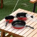 Non-Stick Cookware Set, 4 Piece Set Portable Lightweight Cast Iron Pots and Pans with Glass Lids and Nylon Utensils for Outdoor Travel Camping Picnic