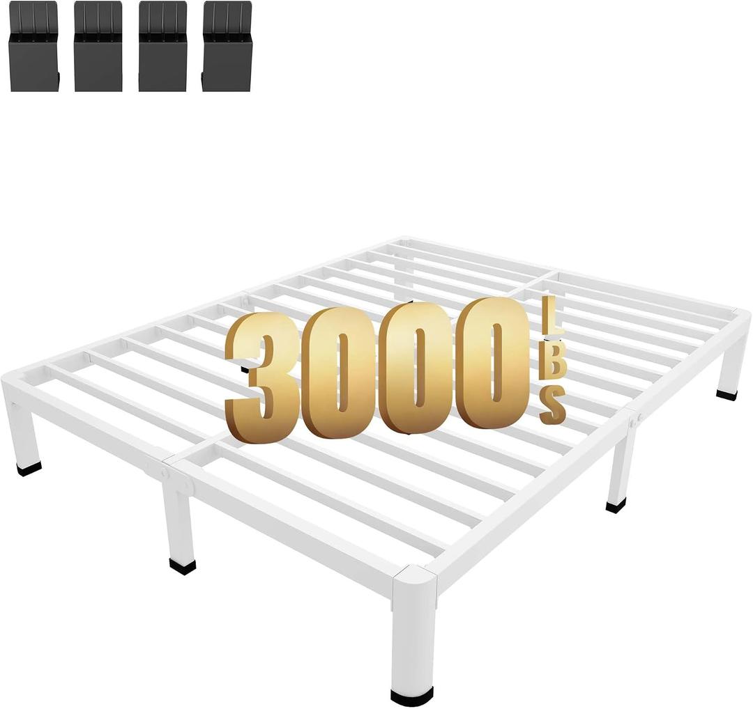 MAF 7 Inch King Metal Platform Bed Frame White with Round Corner Legs