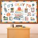 2 x Boho It's Okay to Bulletin Board Set Inspirational Mental Health Classroom Decor Affirmation Station Bulletin Board Back to School Positive Book Paper Cutouts for Office Chalkboard Wall Decor
