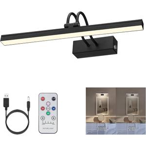 FUNCHDAY Wireless Picture Lights,Rechargeable Battery Picture Light for Paintings with Remote, Dimmable Dartboard Light with Timer,16“ Full Metal Art Light for Wall Frame Portrait Black