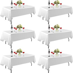 6 Pack Rectangle Table Cloth, 60 x 102 inch White 100% Polyester Thickened Fabric for Banquet Wedding Party Rectangular Tablecloths, Stain Resistant and Washable