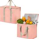 1 Pack Cooler Bag and Insulated Grocery Bags for Food Delivery, Collapsible Cooler. Reusable Shopping Bags for Groceries with Hard Bottom, Zippered, Foldable, Heavy-Duty (Peach Pink, 1 Pack)