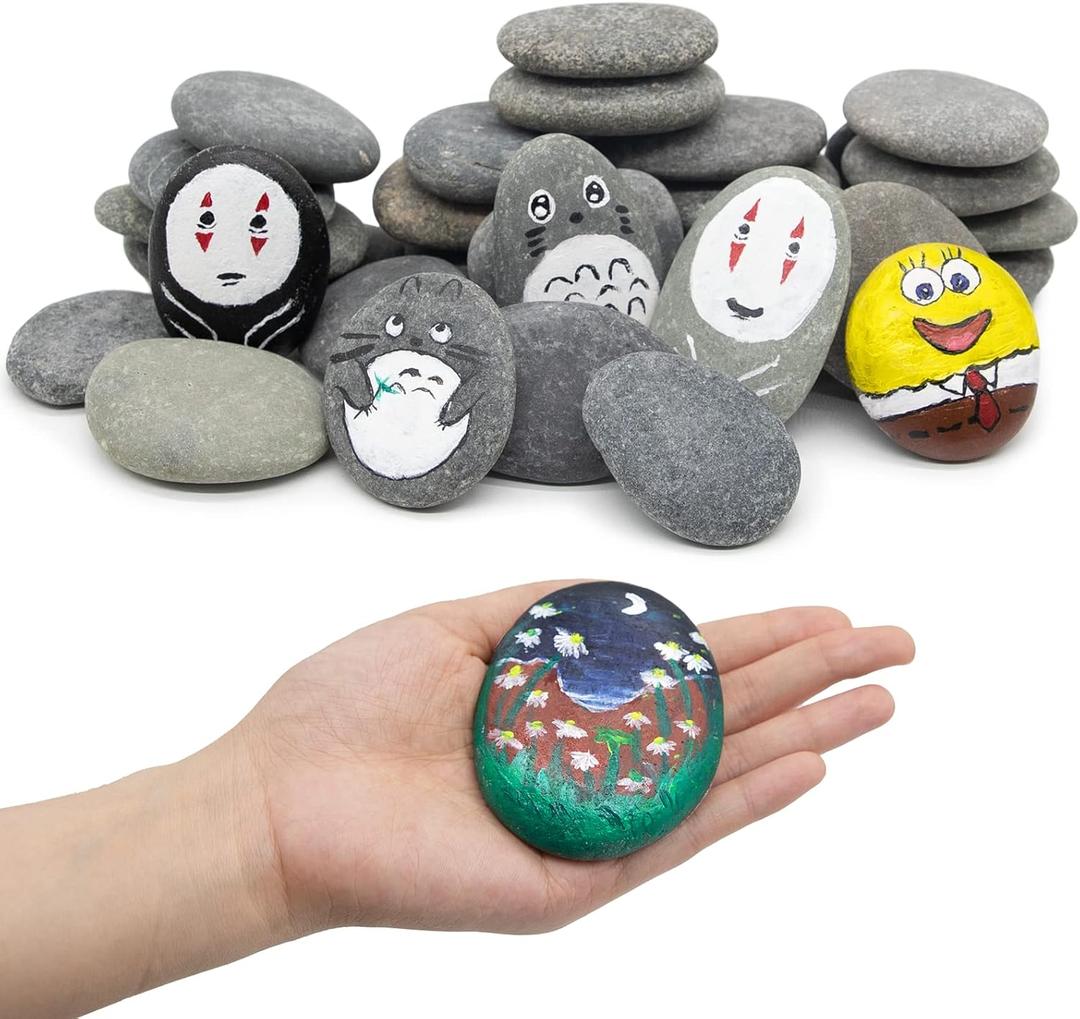 Markdang 40 Pcs Large Rocks for Painting 25pcs 2-3 & 15pcs 3-4 River Rocks for Painting Natural Flat & Smooth Rocks for Painting for Kids & Adult Craft Gift