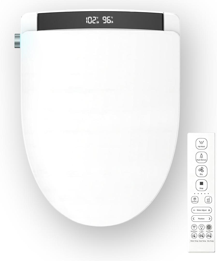 Auto Open Lid,Heated Bidet Toilet Seat with Remote, Elongated