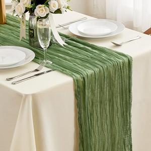 Sage Green Cheesecloth Table Runner - Boho Gauze Cheese Cloth Table Runner Long Romantic Sheer TableRunner for Wedding Bridal Baby Shower Birthday Party Tables Decoration