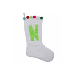 Holiday Home White Plush and Pom Poms Stocking, N