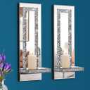 Crystal Crush Diamond Mirrored Candle Sconces, Silver Wall Candle holder set of 2, Wall decorations for Living RoomDining Room (Rectangle Stripe (style 4))