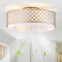 20" Gold Flush Mount Ceiling Fan with Light, Boho Ceiling Fans with Lights, Enclosed with Remote Control 6 Speeds for Living Room, Bedroom, Nursery