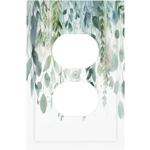 Green Eucalyptus Leaves Watercolor Plants Flowers Outlet Covers 1 Gang Duplex Light Switch Cover Decorative Switch Plates Electrical Receptacle Faceplate Wall Plate for Bedroom Living Room Decor