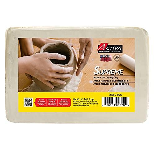 Activa Supreme Clay, White, Premium Natural Air Dry Clay, 3.3lb (1.5kg) | Ultra-Fine & Exceptional Plasticity for Studio, Classroom & Hobby Use (1/2 used)