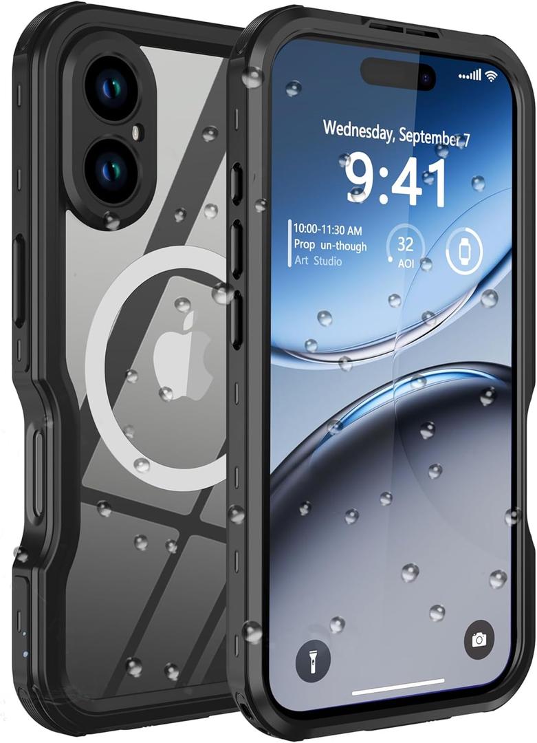 for iPhone 16 Case Waterproof, [Shockproof] [Dustproof] [IP68 Waterproof] Full-Body Hard Case Built-in [Lens Screen Protection] for Diving Case (Black, for iPhone 16 6.1in) | Waterproof, Shockproof, Dustproof, IP68 Waterproof, Full-Body, Hard Case