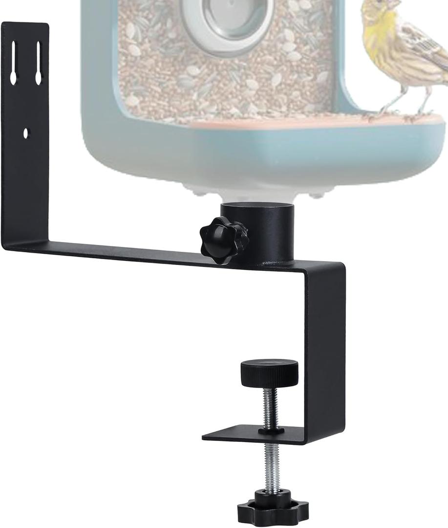 Wall Mount Railing Mount for Bird Buddy Smart Feeder, Versatile Metal Clamp-on Bird Feeder Bracket for Wall Fence Balcony, Durable Heavy Duty Weather-Proof Outdoor Feeders Accessory
