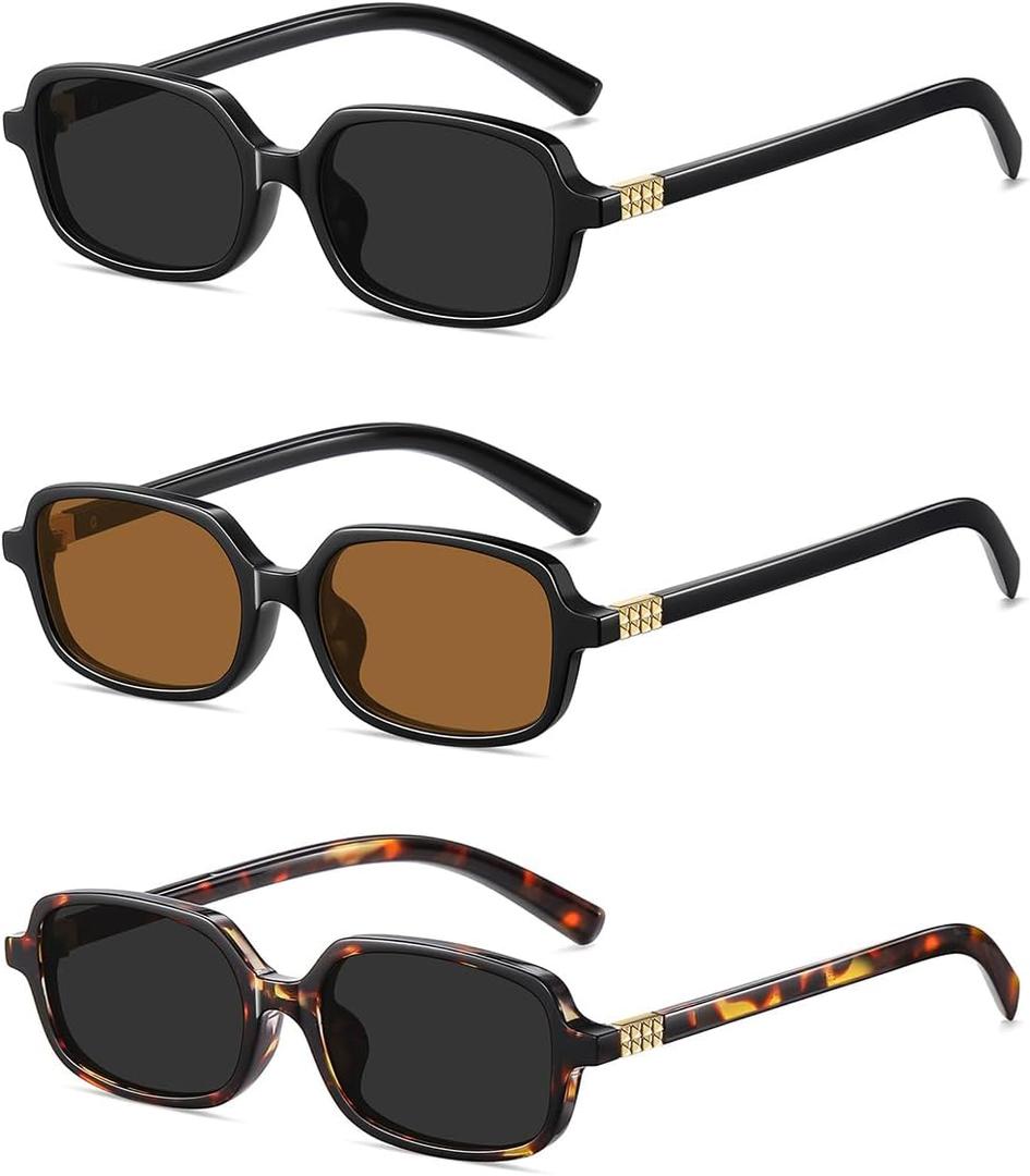 Retro Rectangular Sunglasses for Women Trendy Funny Vintage Fashion Narrow Small 90s Sunnies(3 Pack)