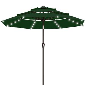 AreShark 9ft 2 Tiers Patio Umbrella with Solar Lights, Outdoor Umbrella w/ 32 LED Lights&8 Sturdy Ribs, Table Umbrella for Deck, Backyard, Pool(Dark Green)