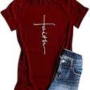 Qrupoad Faith T Shirt for Women Christian Jesus Cross Inspirational Shirts Summer Graphic Tees for Religious Gift.L
