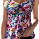 Aleumdr Womens Tankini Bathing Suit Modest Two Piece Swimsuit Ruffle V Neck Swim Tank Top with High Waisted Bottom (Medium, A2 Floral Black)