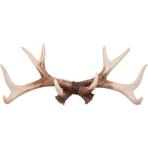 Wowser Rustic Deer Antler Wall Mounted Hook Rack - 14.75 Inches, 4 Hooks