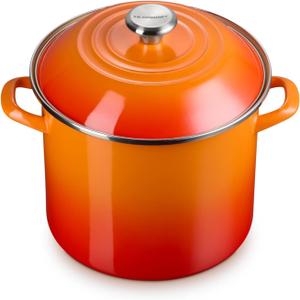 Le Creuset Enamel on Steel Traditional Stockpot, 10 qt., Flame with Stainless Steel Knob, 10 Quarts