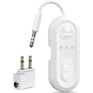 Upgraded Bluetooth 5.4 Transmitter Receiver, Airplane Bluetooth Adapter with Qualcomm aptX Adaptive, Supports 2 AirPods/Headphones, Wireless Audio Transmitter for TV, Travel, Car & Gym, Cable Storage