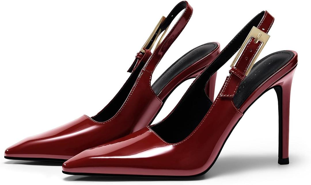 Coutgo Women's Slingback High Heels Pointed Toe Stilettos Metal Buckle Dress Party Pump Shoes, Size 7