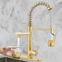 Gold Kitchen Faucet，Kitchen Faucet with Pull Down Sprayer, Serimer Commercial Spring Style，Single Handle 360° Rotatable Faucet with Deck Plate for Camper Farmhouse RV Bar