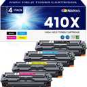 410X Toner Cartridges 4 Pack High Yield Replacement for HP 410X Black Cyan Magenta Yellow Color Pro MFP M477fnw M477fdw M452dn M452dw Printer | CF410X CF411X CF412X CF413X