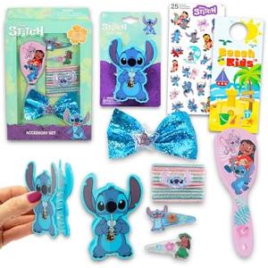 Lilo and Stitch Hair Accessories Set - Bundle with Disney Hair Ties, Claw Clip, Brush, Barrettes, Stickers, and More | Stitch Accessories for Girls, Kids