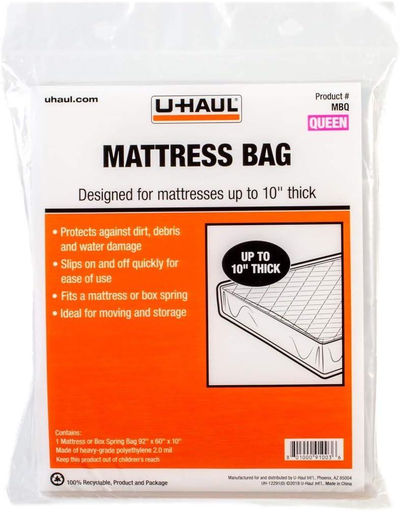 U-Haul Standard Queen Mattress Bag  Moving & Storage Cover for Mattress or Box Spring  92" x 60" x 10"