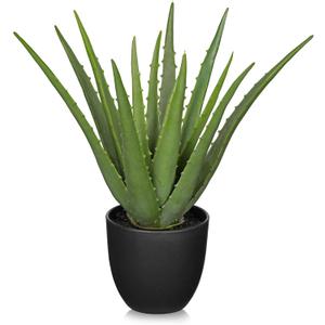 Fake Succulent Aloe Vera Plants 13 Inch Large Artificial Succulents with Black Pot Faux Aloe Potted Plant for Desk Modern Home Office Bedroom Living Room Table Shelf Decor