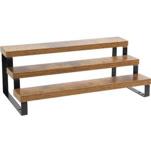 4-Tier Wooden Display Riser Shelf Stand for, Makeup, Cupcake, Condiment & Dolls Collection Home Decor Organizer, Expandable for Pantry/Counter (Brown, 3-Tier)