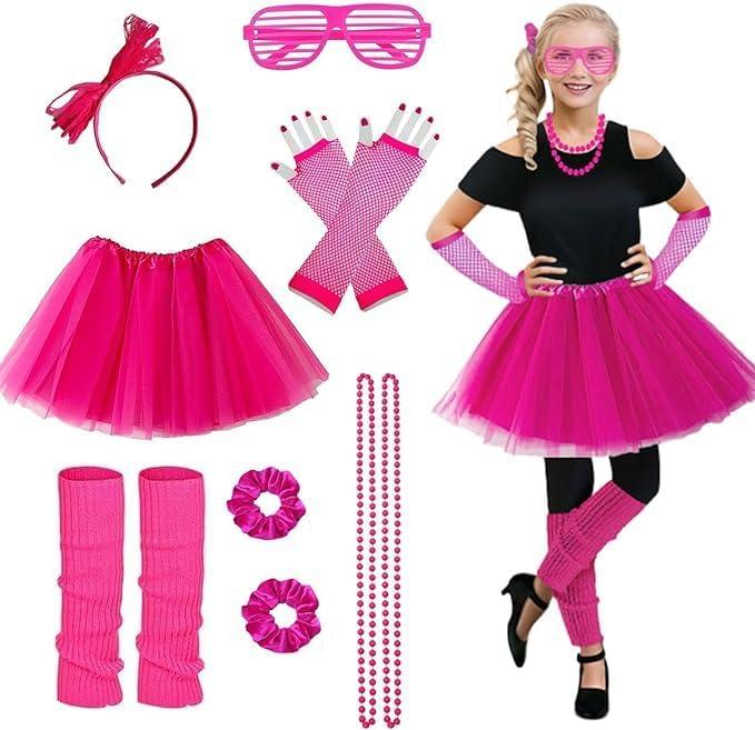 Girls 80s Outfit Costume Accessories 7pcs 70s 1980s 90s Costumes