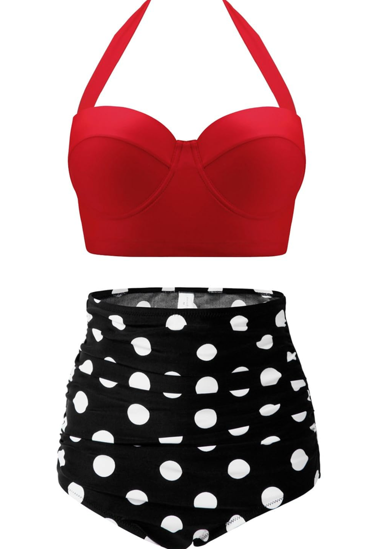 CHERRY CAT Womens Vintage Retro Polka High Waisted Underwire Bikini Two Piece Swimsuits
3XL