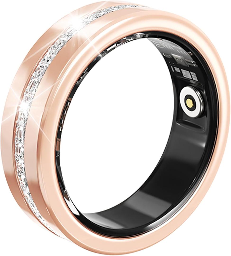 Smart Ring for Women Health Ring with 24/7 Heart Rate Monitor Sleep Tracker Multi-Sport Modes Waterproof Remote Camera Period Tracking Fitness Tracker Diamond-Accented Fashion iOS Android Phones (#82.25 in)