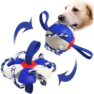 Dog Toy Balls with Chewing Ropes, Pet Flying Saucer Ball Dog Toy Interactive Dog Toys for Tug of War, Best Gifts for Small & Medium DogsNot for Aggressive Chewers