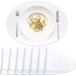 8 Pcs Clear Plastic Placemats 13 x 19 Inch Oval Table Protector PVC Placemat 2mm Thick Waterproof Oil Proof Table Cover for Dining Kitchen Counter Desk Drawing