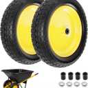 4.80/4.00-8 wheelbarrow tire, 16" Flat Free Solid Tire and Wheel, 3" Centered Hub, 5/8" & 3/4" Bearings, Universal Replacement for Garden Carts Wagon Wheel Barrow, 2 Pack