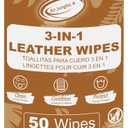 Air Jungles 3in1 Leather Wipes 50 Count, Extra Large 8" x 10" Size, Clean Condition Protect Wipes for Leather Car Seat, Furniture Couch, Shoes Boots Bags Purse Apparel