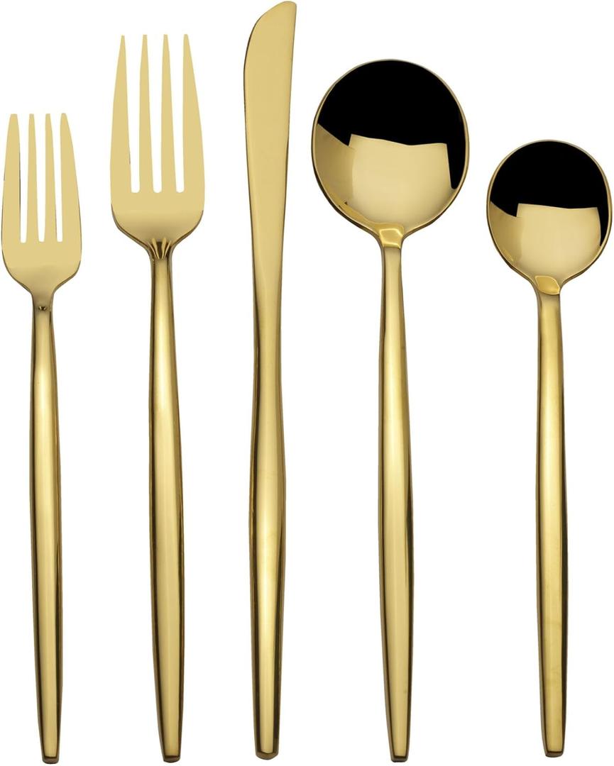 Towle Living Forged Shea Gold 20-Piece Flatware Set, Service for 4, Modern Forged Stainless Steel Silverware with Warm Gold Finish, Elegant Tableware for Everyday & Entertaining