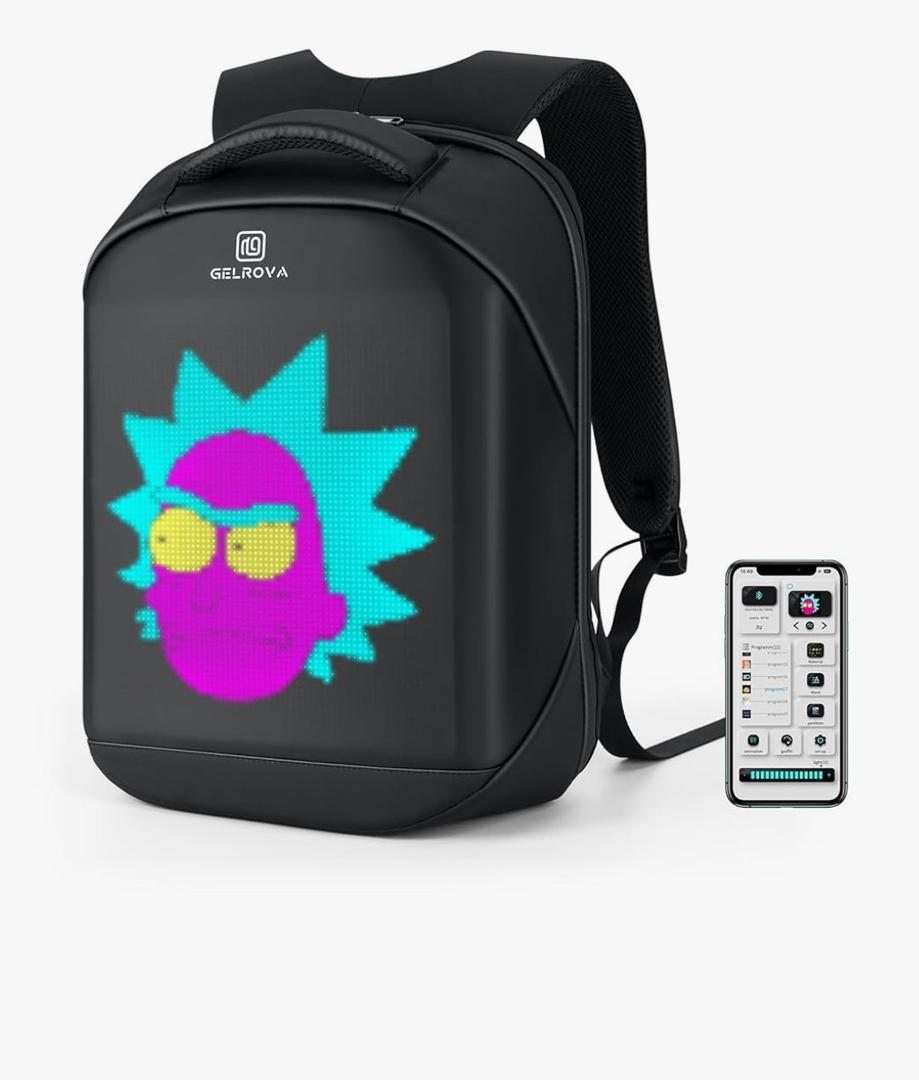 Gelrova LED Backpack with App Control City Serise, 17 Inch Cool DIY Pixel Art Animation Fashion Programming Laptop Backpack, Unique Gift for Men or Women