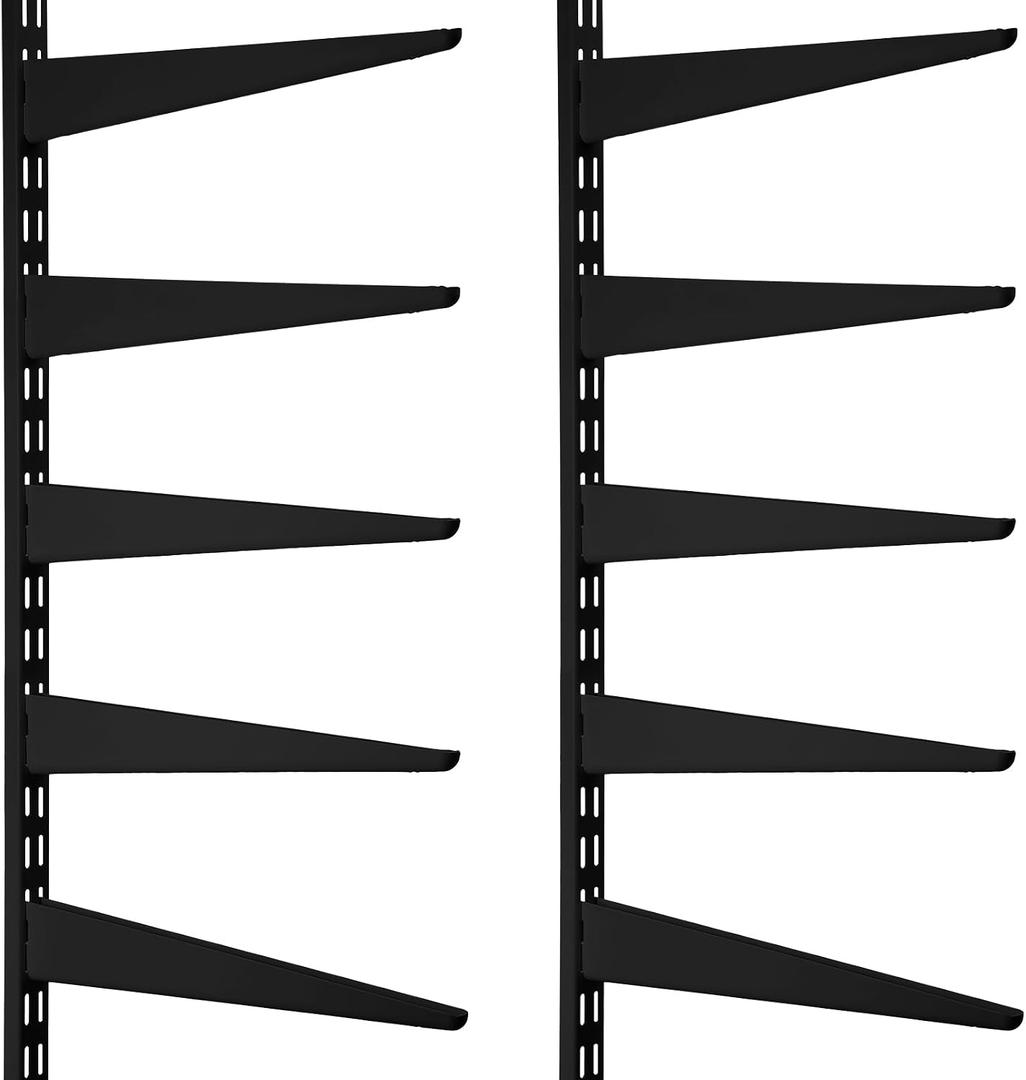 Colingmill 2 Pcs Twin Rail Upright Wall Shelving System 47.5 Inch with 10 Pcs 14.5 Inch Shelf Bracket Heavy Duty Adjustable Storage Rack Metal Support System for Kitchen Closet Home Indoor (Black)