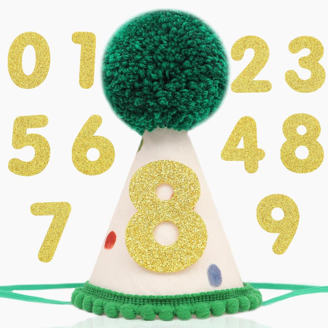 Pet Birthday Hat with Interchangeable Numbers 1-10 | Adjustable Pet Party Cone Hat for Dogs & Cats | Puppy Birthday Photo Props for 1st to 10th Birthday Celebrations (Beige Birtgday Pet Hat)