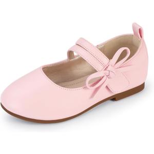 PANDANINJIA Naomi Girls Dress Shoes Mary Jane Ballet Flats Flower Girl Wedding Party Communion Shoes for Toddler Little Kid Big Kid (Pink Pu)