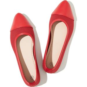 POVOGER Women's Pointed Toe Flats Womens Dressy Ballet Flats Foldable Low Heel Dress Shoes Comfortable (5, Red)