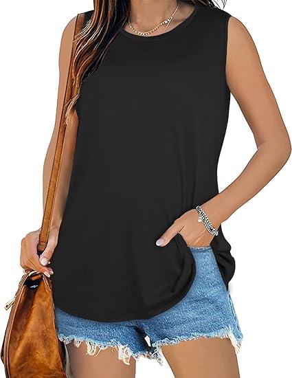 Womens Tank Tops Summer T Shirts Sleeveless Casual Loose Tunic Blouses (Small, A Dark Grey)