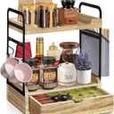 Wooden Coffee Bar Organizer - 2-Tier Station with Pod Holder, Syrup Snack Organizer and Hooks (Brown)