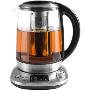 Mecity Electric Tea Kettle with Removable Infuser, 9 Preset Brewing Programs, Temperature Control, 2 Hours Keep Warm, Borosilicate Glass, 1.7 Liter, 1200W (1.8 Quarts | HB-K002C)